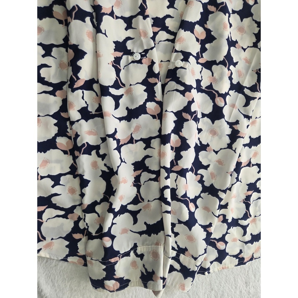 Skies Are Blue Womens Medium Floral Button Up Blouse Navy White Pink Long Sleeve - Picture 5 of 7